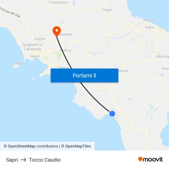 Sapri to Tocco Caudio map