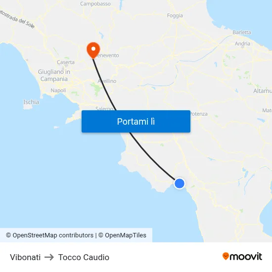 Vibonati to Tocco Caudio map