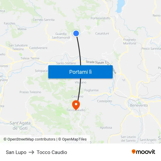 San Lupo to Tocco Caudio map