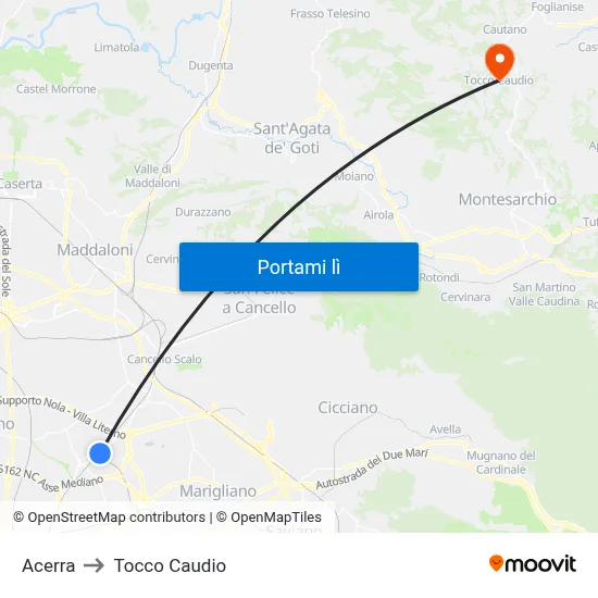 Acerra to Tocco Caudio map