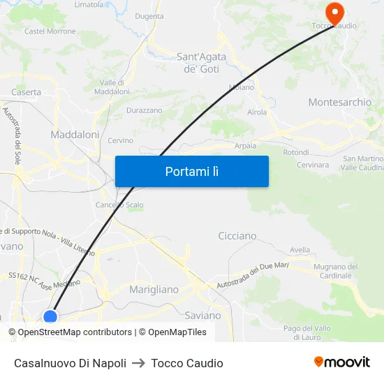 Casalnuovo Di Napoli to Tocco Caudio map