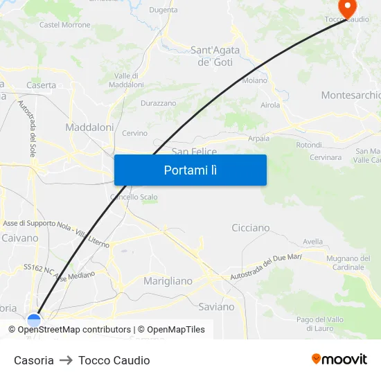 Casoria to Tocco Caudio map