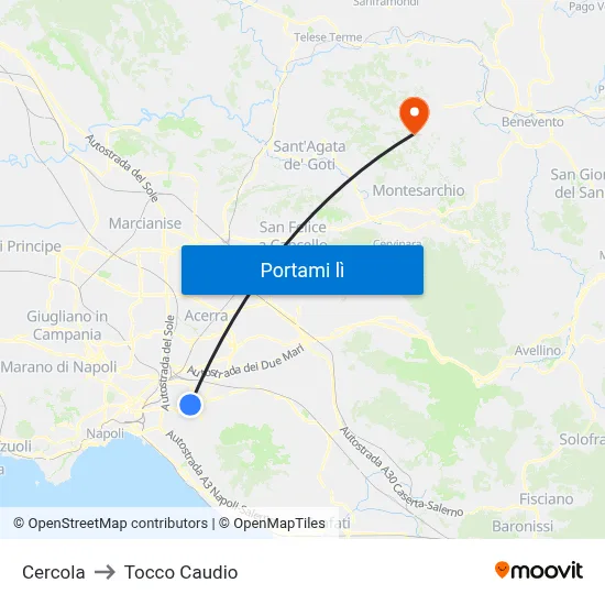 Cercola to Tocco Caudio map