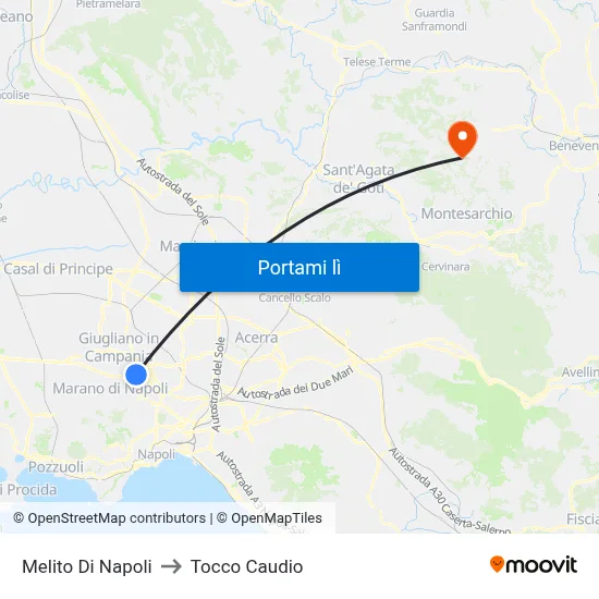 Melito Di Napoli to Tocco Caudio map