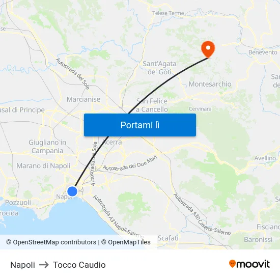 Napoli to Tocco Caudio map