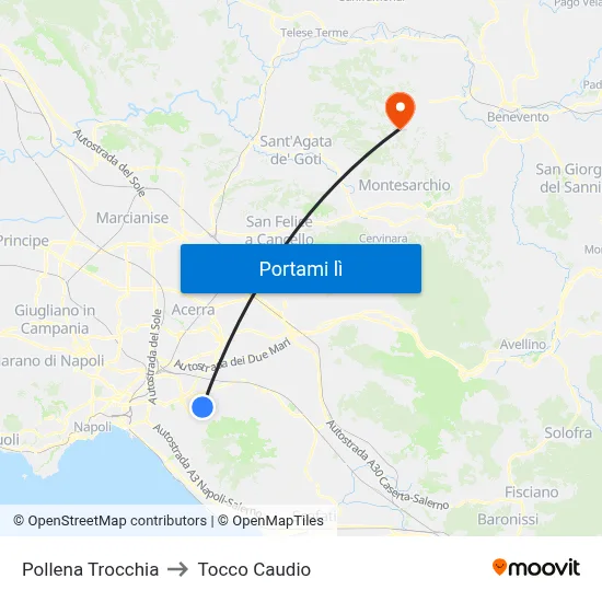 Pollena Trocchia to Tocco Caudio map