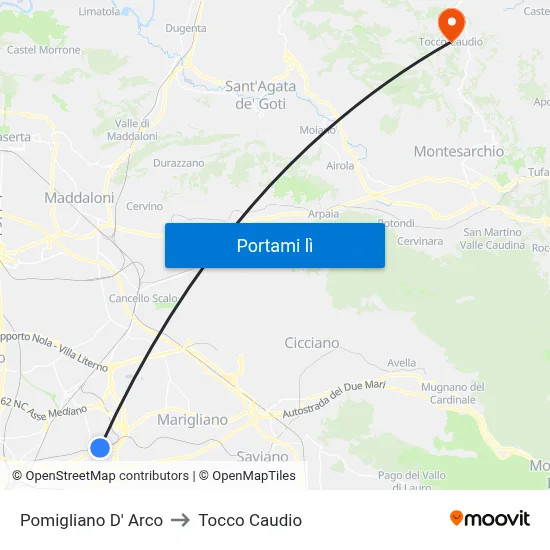 Pomigliano D' Arco to Tocco Caudio map