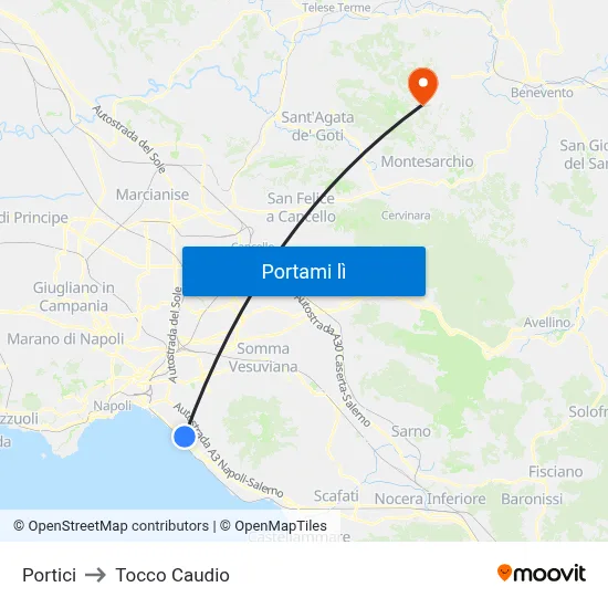 Portici to Tocco Caudio map