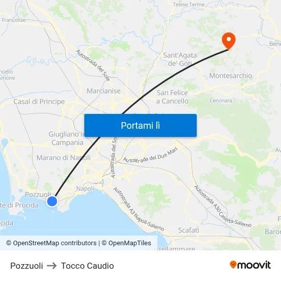 Pozzuoli to Tocco Caudio map