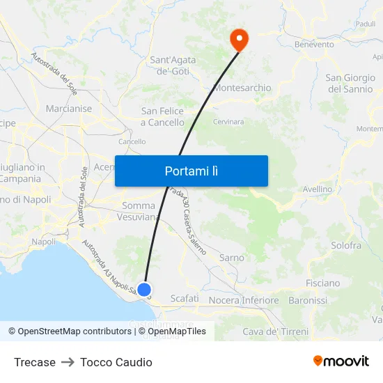 Trecase to Tocco Caudio map