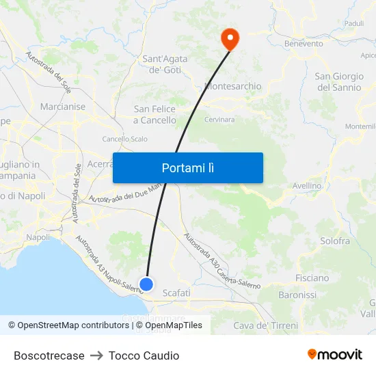 Boscotrecase to Tocco Caudio map