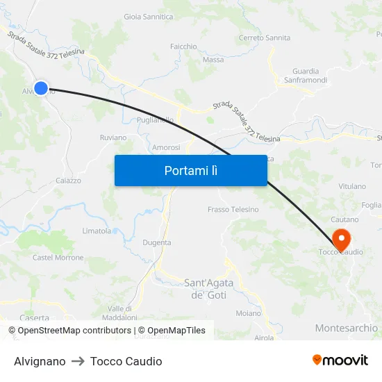 Alvignano to Tocco Caudio map