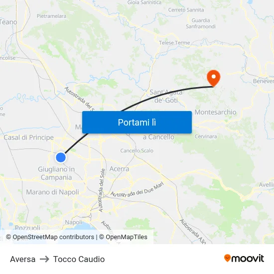 Aversa to Tocco Caudio map