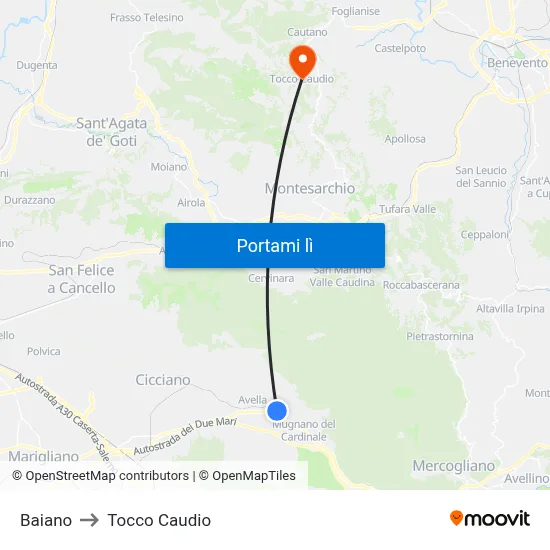 Baiano to Tocco Caudio map