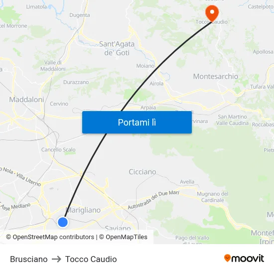 Brusciano to Tocco Caudio map