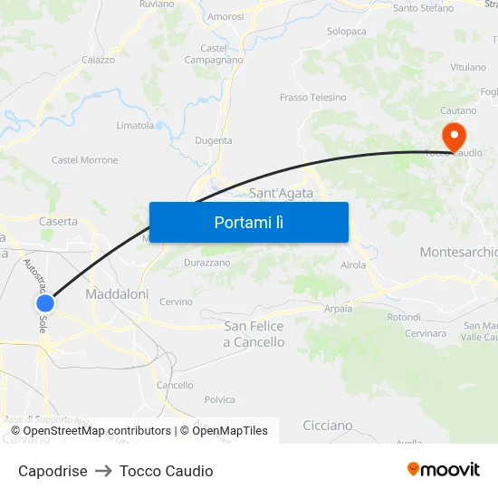 Capodrise to Tocco Caudio map