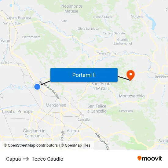 Capua to Tocco Caudio map