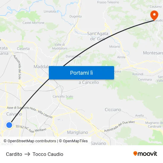 Cardito to Tocco Caudio map