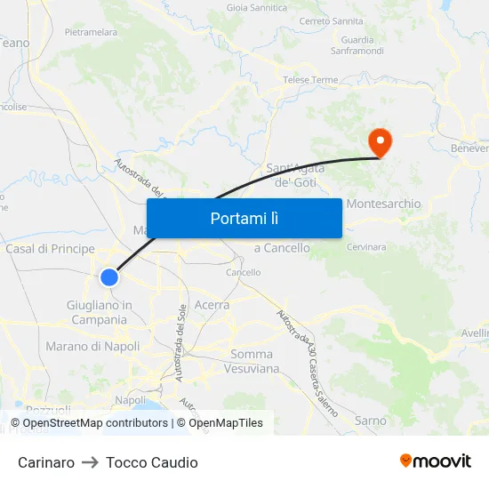 Carinaro to Tocco Caudio map