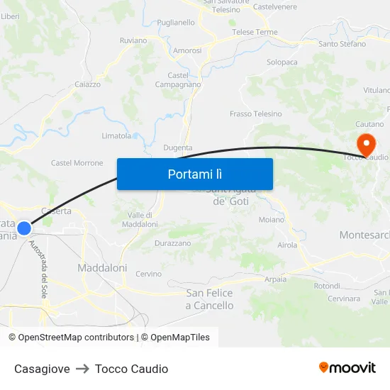 Casagiove to Tocco Caudio map