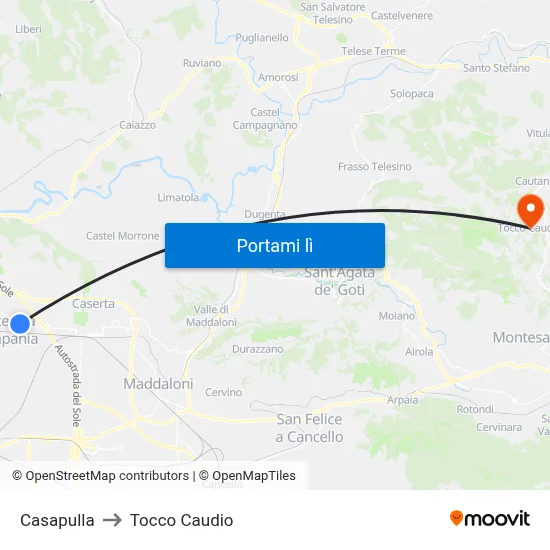 Casapulla to Tocco Caudio map