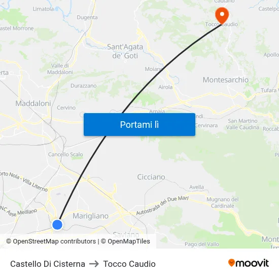 Castello Di Cisterna to Tocco Caudio map
