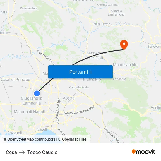 Cesa to Tocco Caudio map