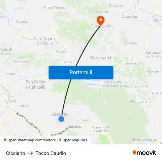 Cicciano to Tocco Caudio map