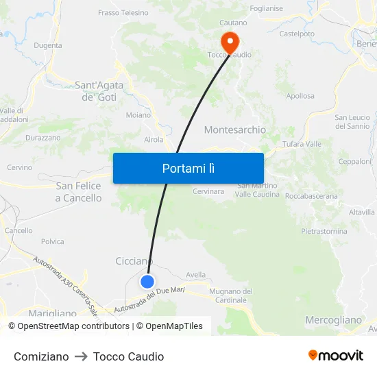 Comiziano to Tocco Caudio map