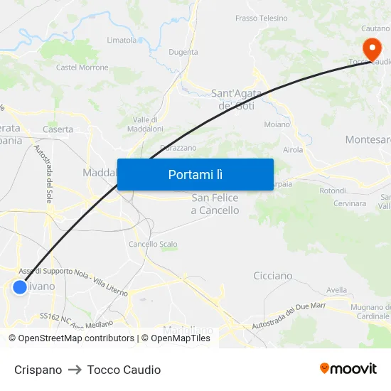 Crispano to Tocco Caudio map