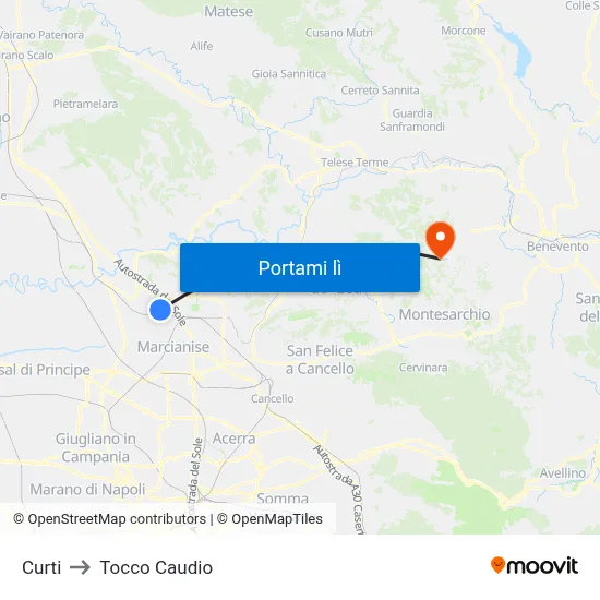 Curti to Tocco Caudio map