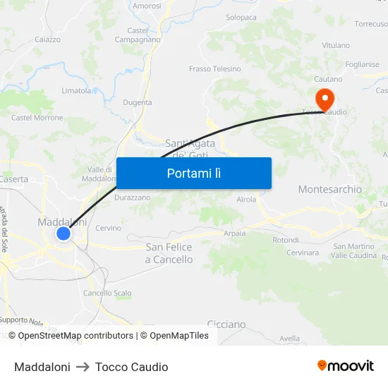 Maddaloni to Tocco Caudio map