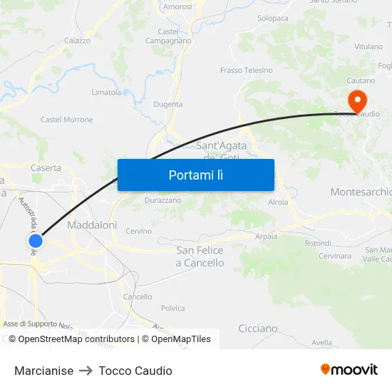 Marcianise to Tocco Caudio map