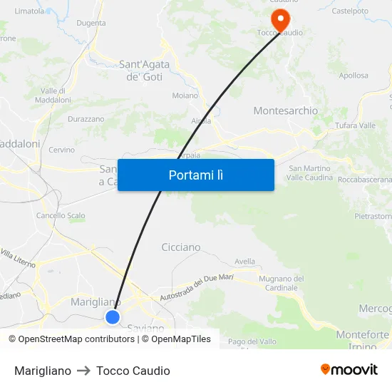 Marigliano to Tocco Caudio map