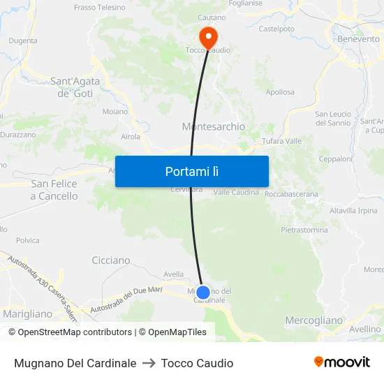 Mugnano Del Cardinale to Tocco Caudio map
