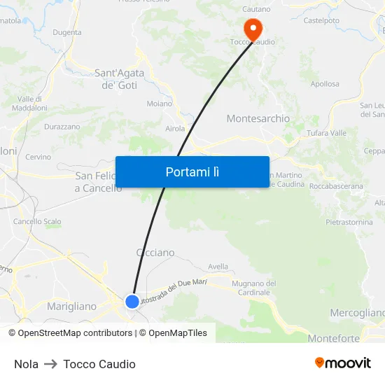 Nola to Tocco Caudio map