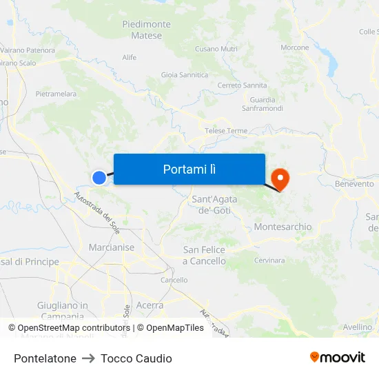 Pontelatone to Tocco Caudio map