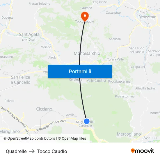 Quadrelle to Tocco Caudio map