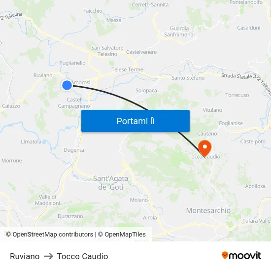 Ruviano to Tocco Caudio map