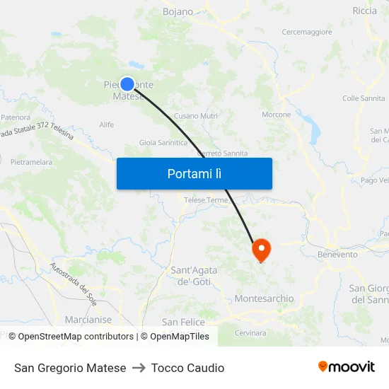 San Gregorio Matese to Tocco Caudio map