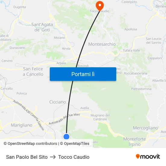 San Paolo Bel Sito to Tocco Caudio map