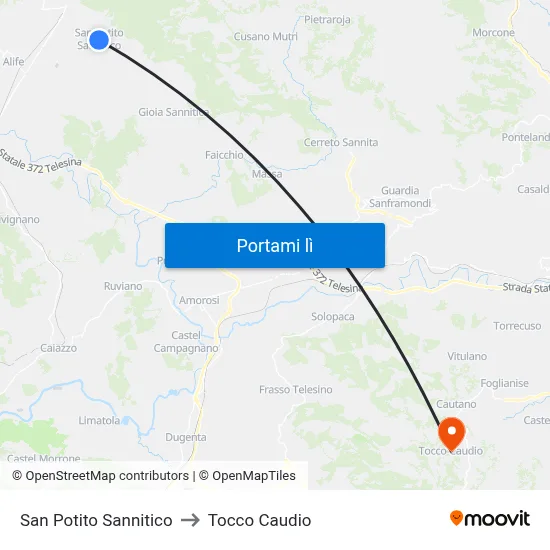 San Potito Sannitico to Tocco Caudio map