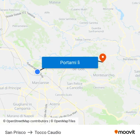 San Prisco to Tocco Caudio map