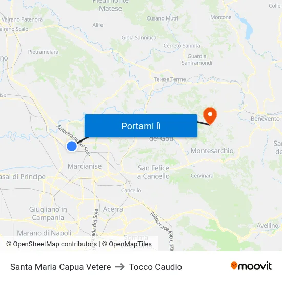 Santa Maria Capua Vetere to Tocco Caudio map