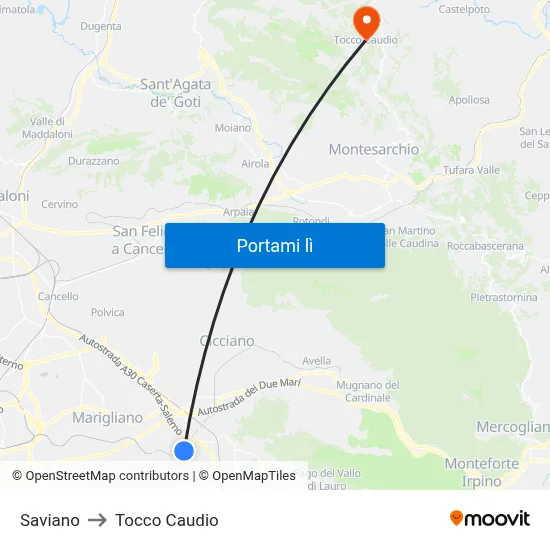 Saviano to Tocco Caudio map