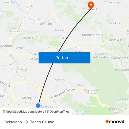 Scisciano to Tocco Caudio map