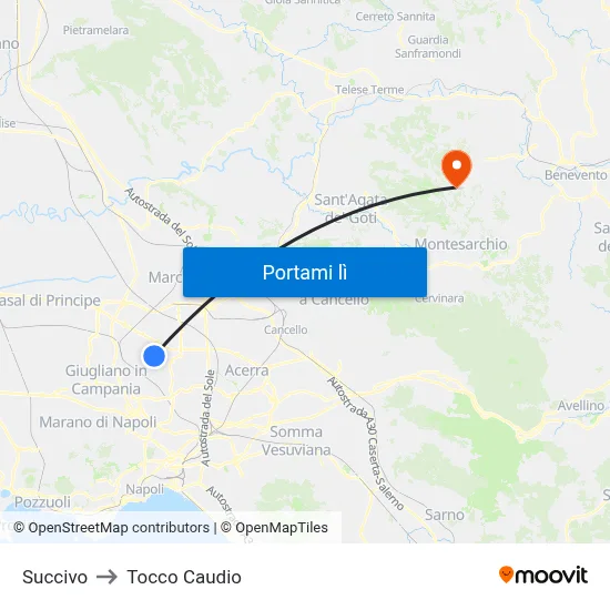 Succivo to Tocco Caudio map