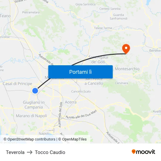 Teverola to Tocco Caudio map