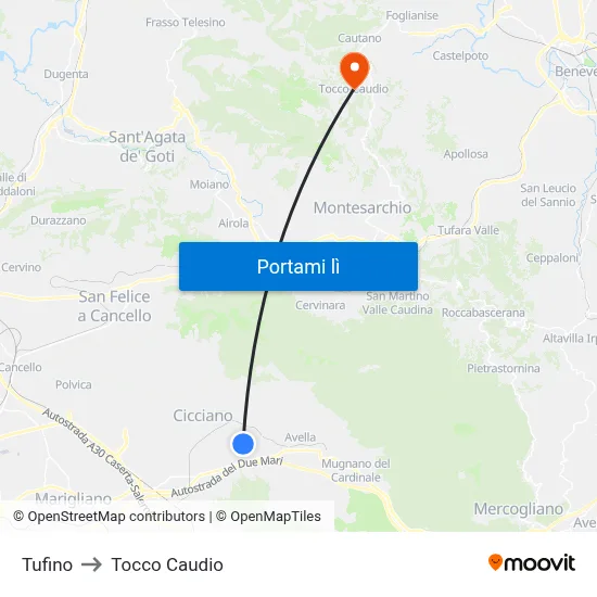 Tufino to Tocco Caudio map