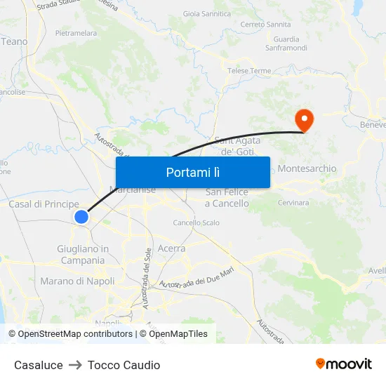 Casaluce to Tocco Caudio map